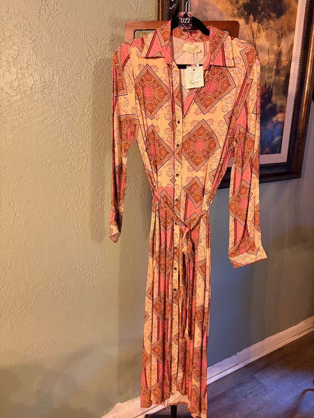 Nekane NKN Long Sleeve Paisley Print Maxi Shirt Dress